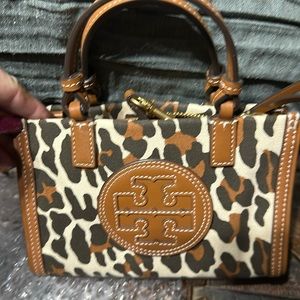 Tory Burch Ella Leopard Prints Micro Tote Crossbody In Multi Color